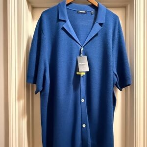 Murano Royal Blue Short-Sleeve Button Down Knit Shirt - Men's